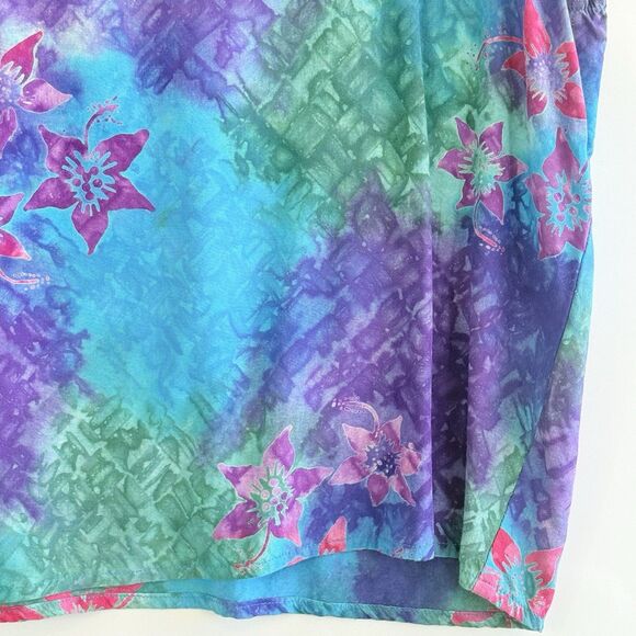 La Luna Loca Womens Large Jewel Tone Floral Batik Rayon Sleeveless Shirt Top - Picture 3 of 5